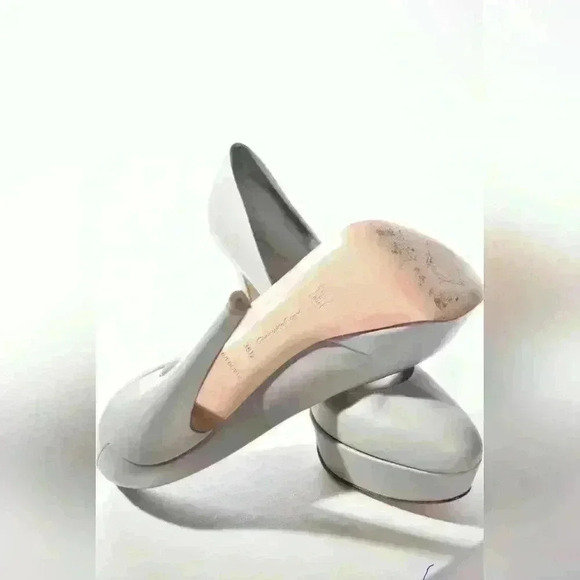 NWOB GIANVITO  ROSSI Dove Grey Smooth Calf Leather Platform Pumps 38.5 Italy - Picture 6 of 9